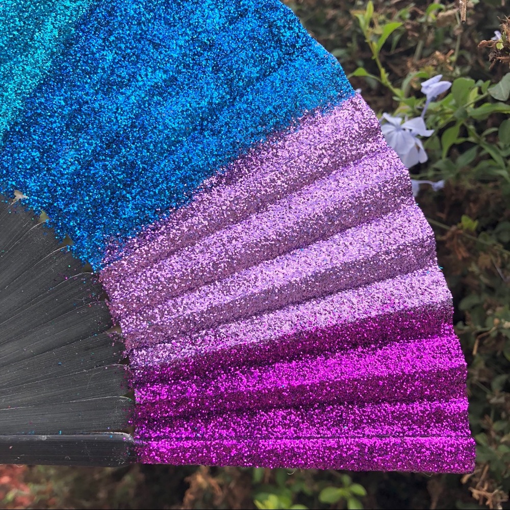 Rainbow festival folding fan rave glitter sparkle - Picture 5 of 8